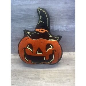 Halloween Throw Pillow Vintage Retro Style Jack O Lantern Witch Hat